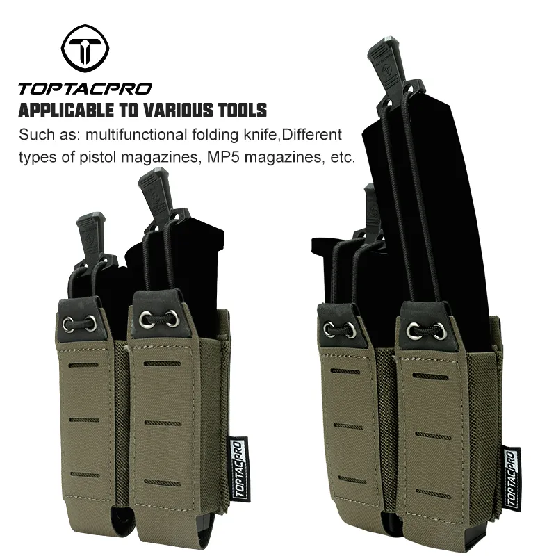 TOPTACPRO Double 9mm Pistol Magazine Open-Top Pouch