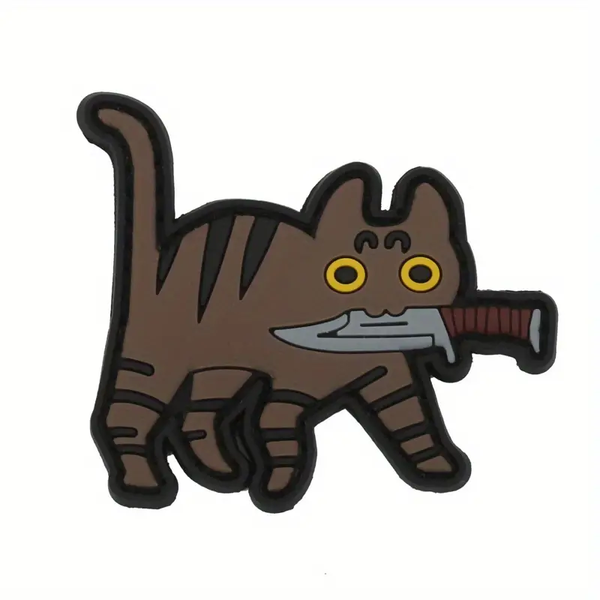 ACM Brown Cat Carrying a Knife PVC Patch