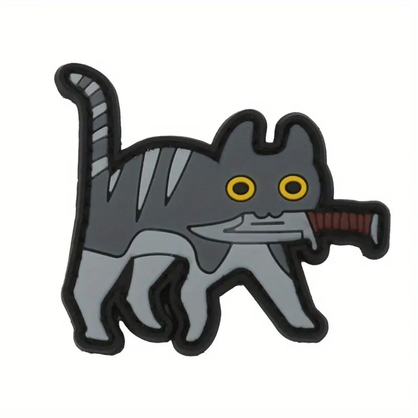 ACM Gray Cat Carrying a Knife PVC Patch