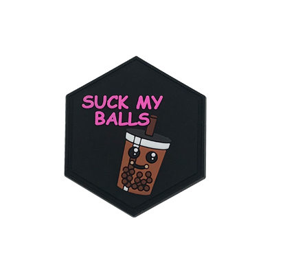 Hexagon PVC Patch Brown "Suck My Balls"