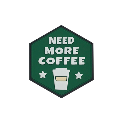 Hexagon PVC Patch "Need More Coffee"