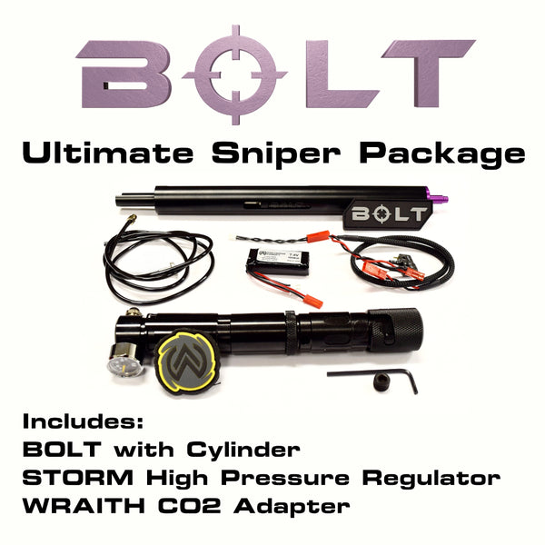 Wolverine Bolt Ultimate Sniper Packages (Bolt w/ Cylinder, Storm High Pressure Regulator, Wraith CO2 Adapter) - Niagara Quartermaster