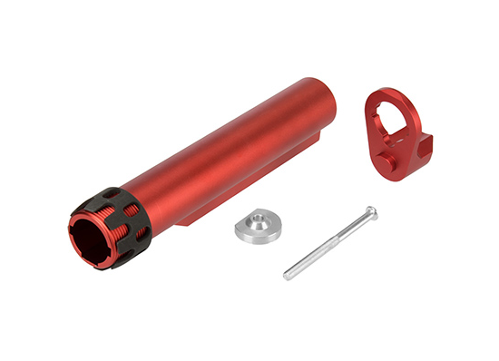 Lancer Tactical Buffer Tube, Extended End Plate and Enhanced Castle Nut Kit - Red